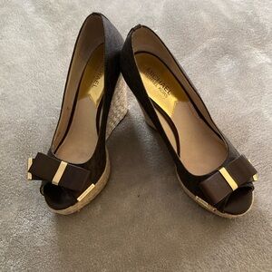 Michael Kors Brown Wedge Peep Toe Shoes with Bow